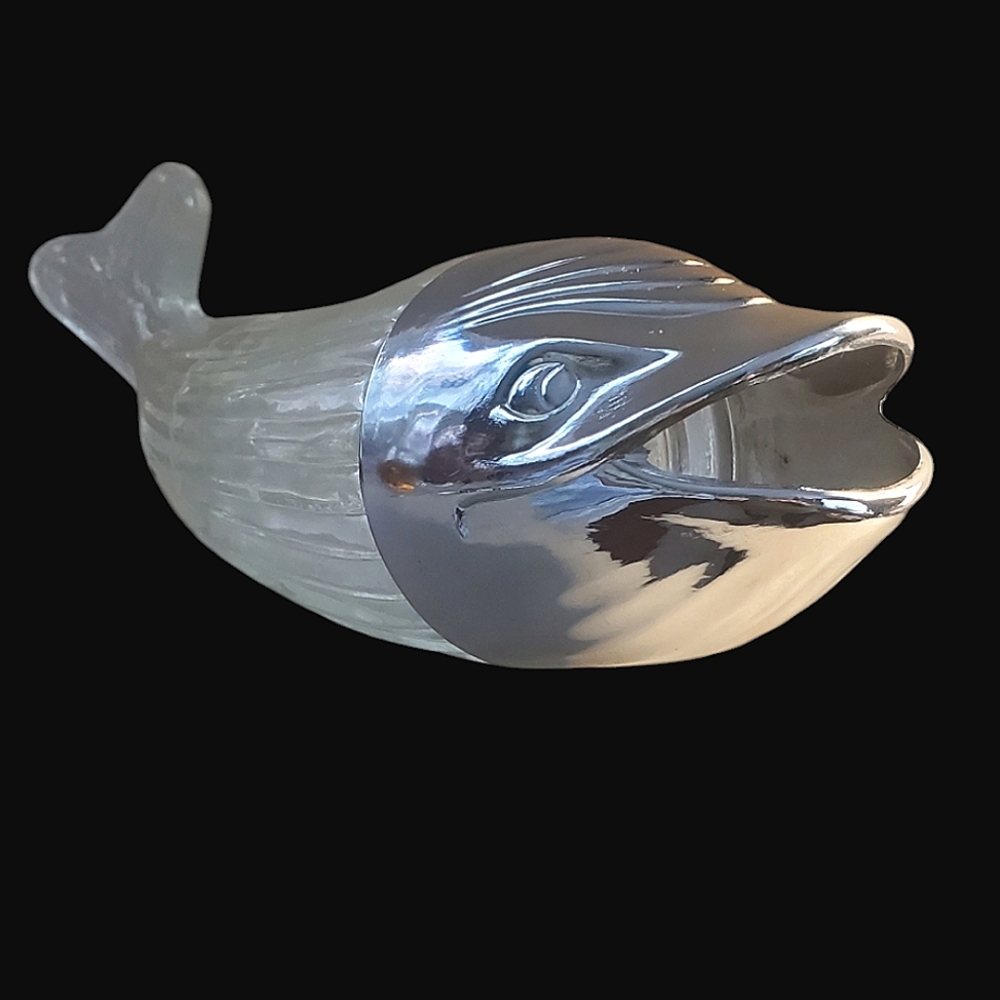Vintage Glass Whale Nut Dispenser 1970's